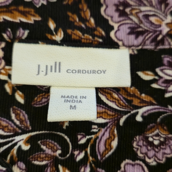 J. Jill M Floral Button-Front Black Couduroy 3/4 Sleeve Blouse W/ Floral Design - Picture 7 of 8
